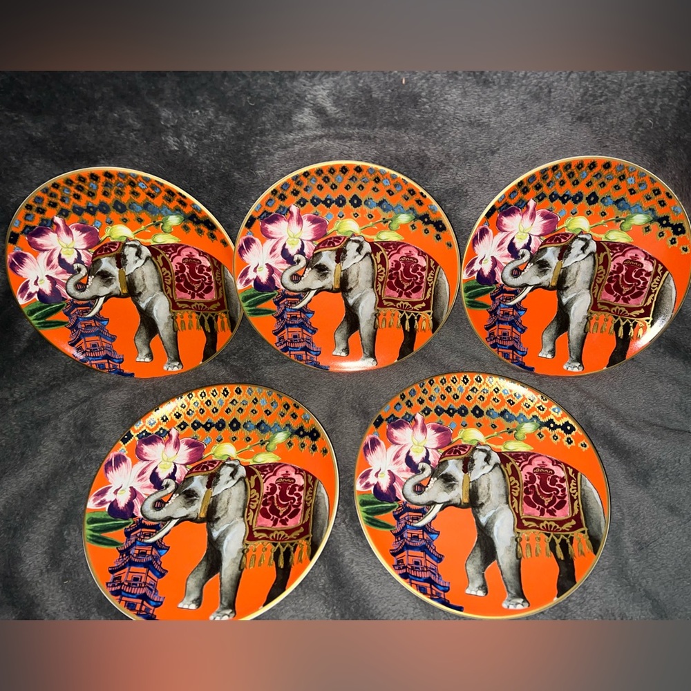 Williams Sonoma RAJ Thai Palace Salad Plates Set of 5 Elephant Very Hard To Find